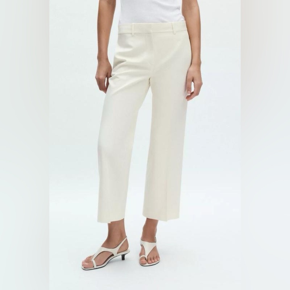 ZARA WOOL BLEND HIGH RISE CROPPED WIDE LEG PANTS ZW COLLECTION Oyster White L